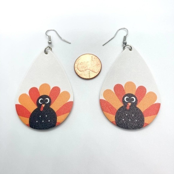 Faux Leather Teardrop Turkey Earrings - Picture 3 of 4
